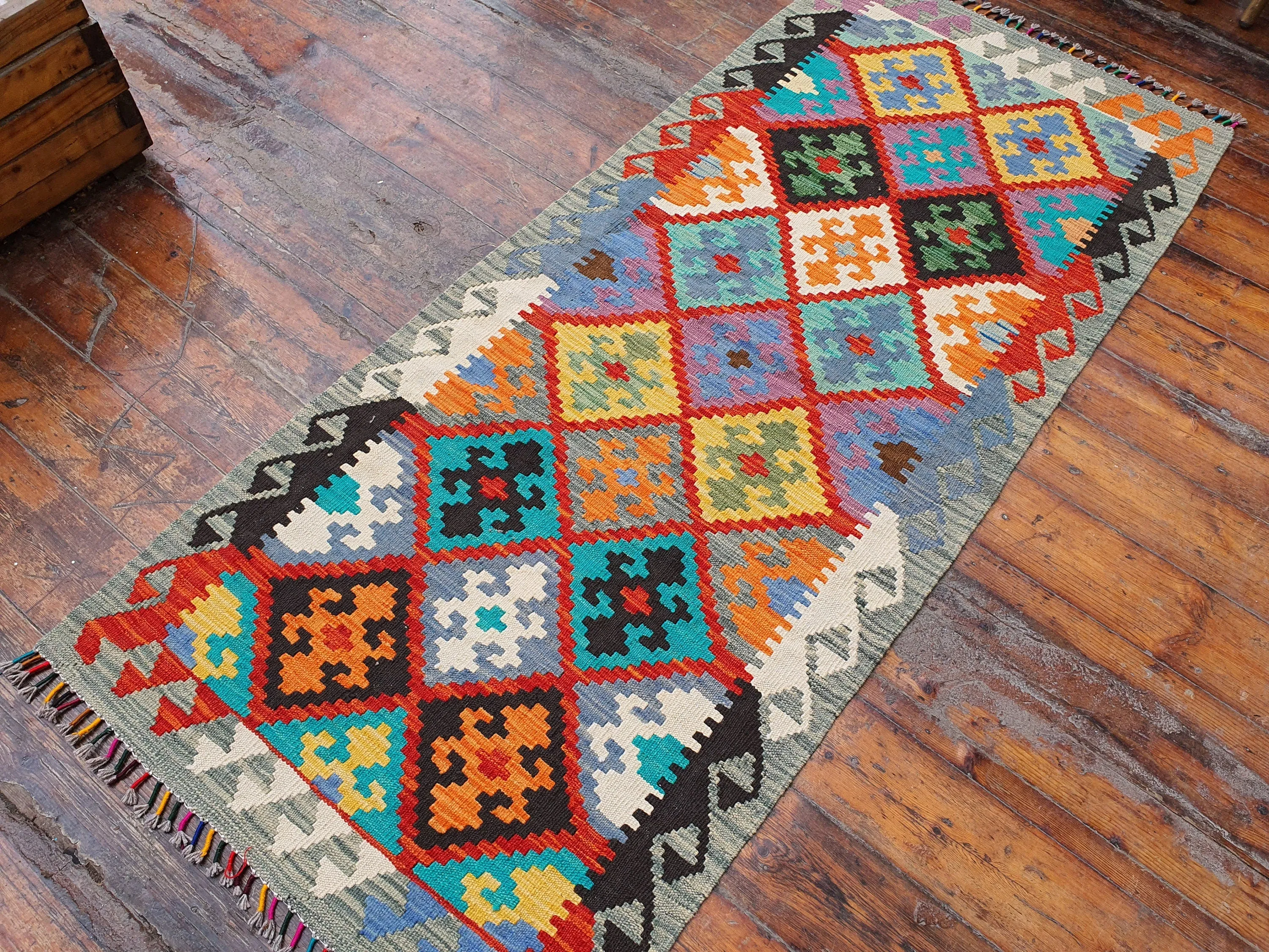 Turkish Kilim Rug, 6 ft 3 in x 2 ft 6 in Small Hallway Runner Rug