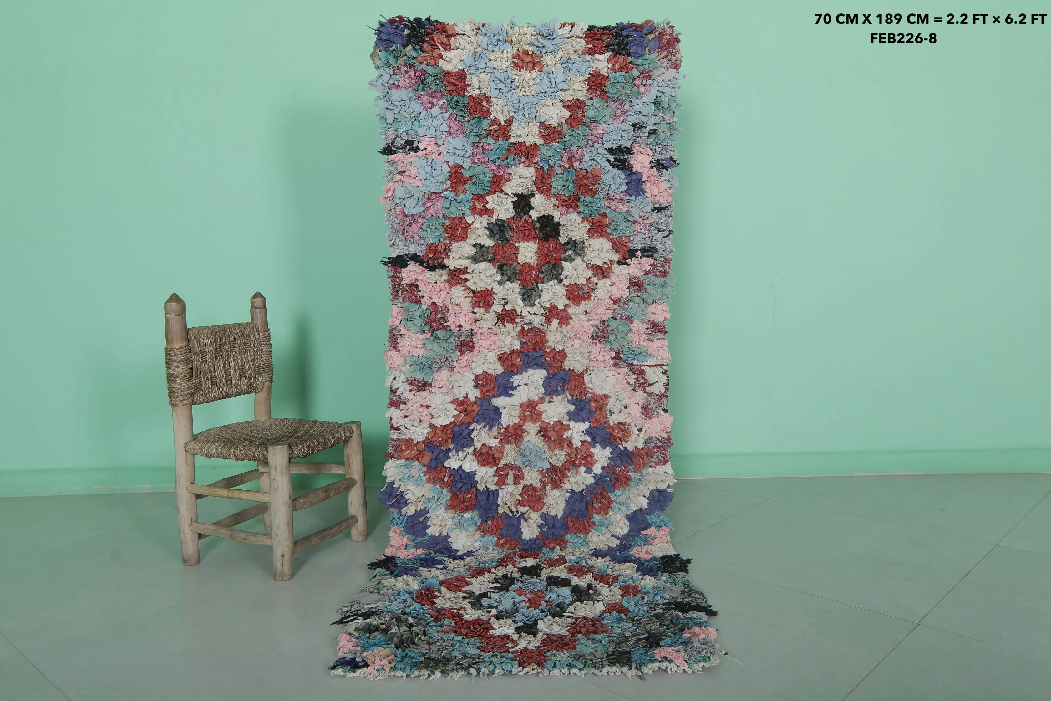 Vintage Moroccan hallway rug 2.2 FT × 6.2 FT